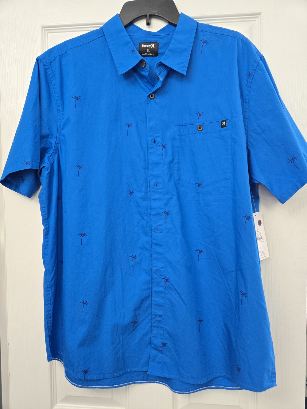 Hurley Men's Short-Sleeve Blue Palm-Print Button-Up Shirt